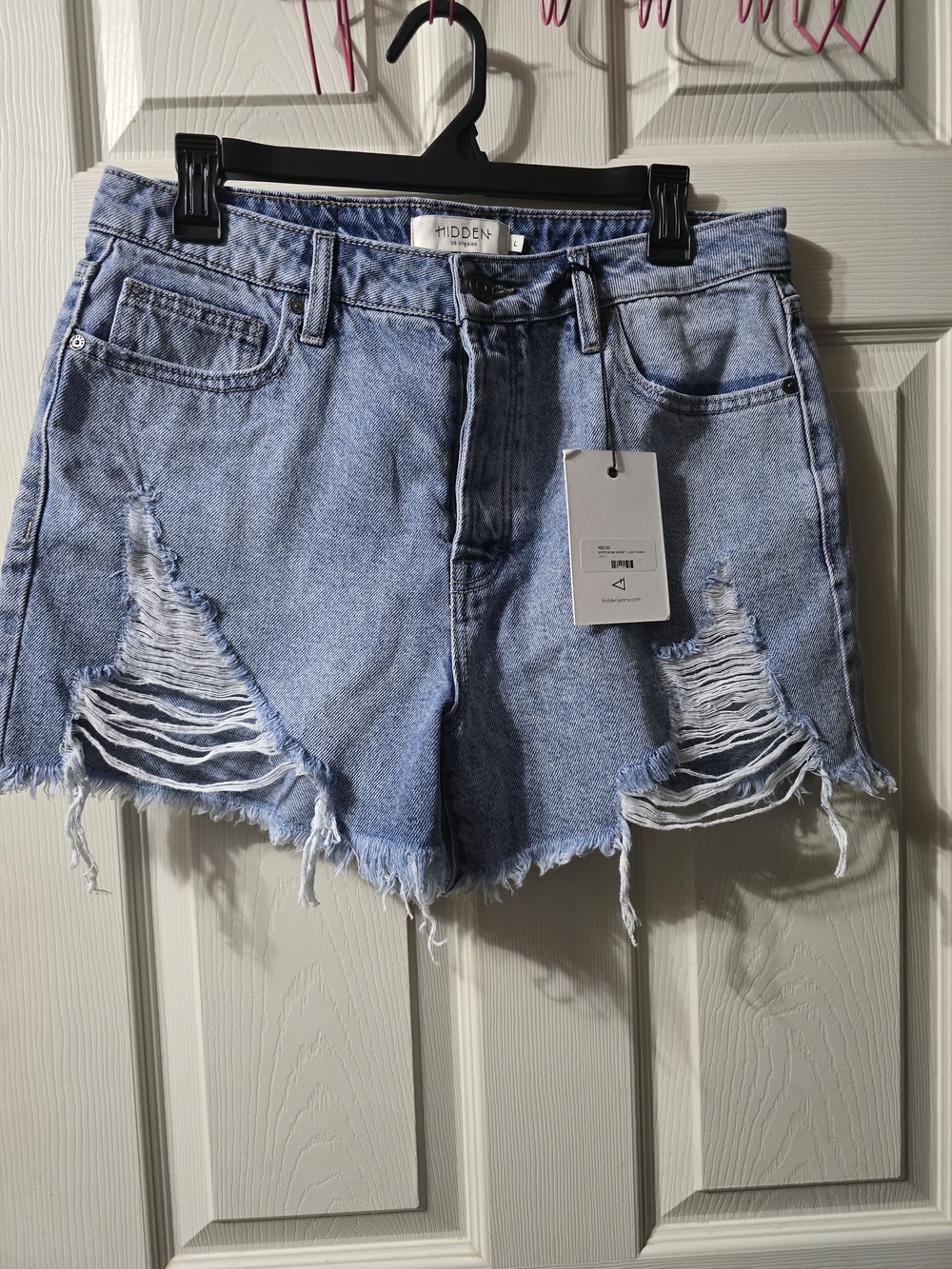 Hidden Light Blue Distressed Denim Shorts for Women